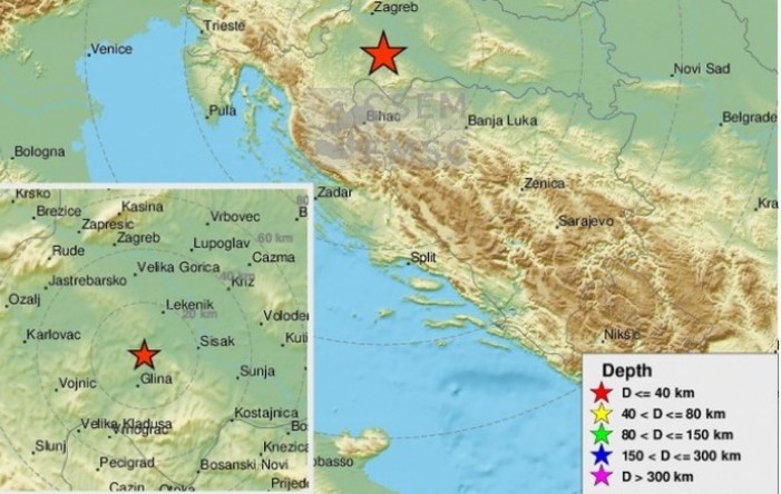 Dva slabija potresa u središnjoj Hrvatskoj