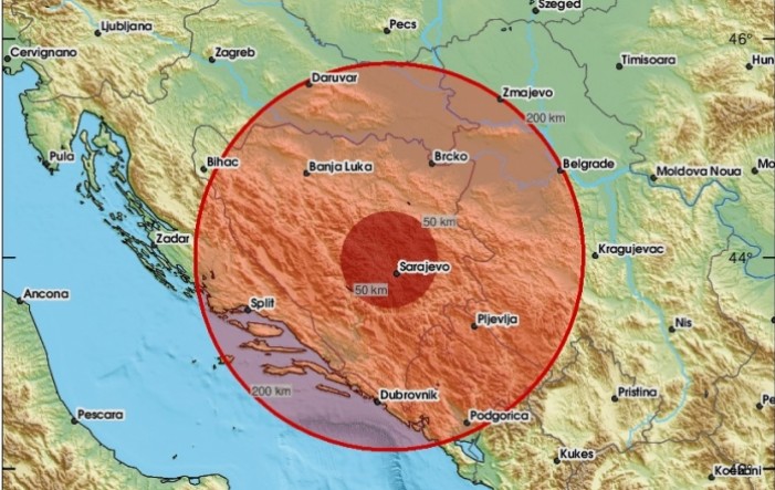 Snažan potres nedaleko Sarajeva