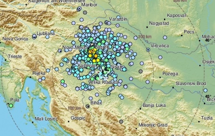 Prilično jak potres blizu Gline